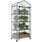 Outsunny Serre de jardin avec étagères 4 niveaux, serre de balcon, bâche renforcée, châssis en acier, porte zippée, pour légumes plantes fleurs, intérieur et extérieur, 69 x 50 x 165 cm, transparent