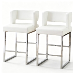 Lot de 2 tabourets de bar style nordique, structure métallique robuste avec pieds argentés, 48x53.3x91.4 cm, Blanc+Argent