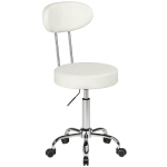 HOMCOM Banco com Rodas Giratório em Pele Sintética com Encosto e Altura Regulável para Spa, Escritório e Tatuagens, Branco