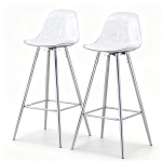 Lot de 2 tabourets de bar, design moderne et polyvalent idéal pour café, 38x33x96.5 cm, Argent+Transparent