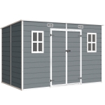 Outsunny Casetta per Attrezzi a 2 Ingressi con Finestre e Prese d'Aria, in PP e Alluminio, 303x183x184 cm, Grigio