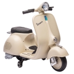 AIYAPLAY Moto Eléctrica para Niños Licencia VESPA Arranque Suave Ruedines Desmontables Luz Delantera Música, Bocina USB Blanco