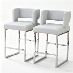 Lot de 2 tabourets de bar style nordique, structure métallique robuste avec pieds argentés, 48x53.3x91.4 cm, Gris clair+Argent