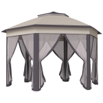 Outsunny Carpa Plegable 4x3,4 m con Doble Techo 6 Mosquiteras Extraíbles y Bolsa de Transporte Anti-UV Marrón y Beige