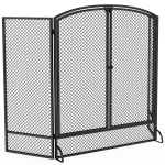 HOMCOM Parascintille per Camino Pieghevole a 3 Pannelli con 2 Porte, 122x10x75 cm, Nero