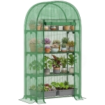 Outsunny Serra da Giardino con Ripiani in Metallo, Copertura in PE e Porta Avvolgibile 80x49x160cm, Verde