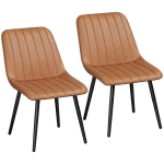 HOMCOM Faux Leather Upholstered Kitchen Chairs, Modern Dining Chairs Set of 2 with Metal Legs for Dining Room, Brown