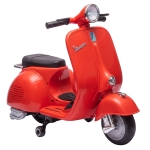 AIYAPLAY Moto Eléctrica para Niños Licencia VESPA Arranque Suave Ruedines Desmontables Luz Delantera Música, Bocina USB Rojo