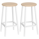 HOMCOM Set 2 Sgabelli da Cucina in Truciolato e Acciaio con Piano Liscio e Poggiapiedi, 32.5x32.5x65 cm, Bianco e Legno