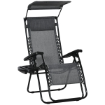 Outsunny Foldable Reclining Garden Chair with Headrest, Zero Gravity Deck Sun Lounger Seat with Footrest, Armrest, Cup Holder & Canopy Shade, Light Grey
