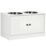 PawHut Raised Pet Feeder, with Two Bowls, Storage - White