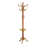 Porte-manteau européen en bois massif, design sculpté et élégant, plusieurs crochets à hauteurs variées, 48x48x195 cm, Couleur naturelle