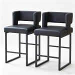Lot de 2 tabourets de bar style nordique, structure métallique robuste avec pieds argentés, 48x53.3x91.4 cm, Noir