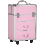 HOMCOM Valise trolley maquillage mallette cosmétique vanity poignée télescopique réglable 36L x 23l x 58H cm alu ABS rose