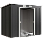 Outsunny Depozit pentru Unelte de Grădină din Metal cu Kit Fundație, Uși Duble, Ventilație și Acoperiș Înclinat, Gri