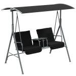 Outsunny 2 Seater Garden Swing Chair, Patio Swing Seat w/ Tilting Canopy, Double Padded Seats, Storage Bag and Tray For Garden Balcony Terrace Patio, Black