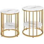 HOMCOM Set of Two Marble-Effect Coffee Tables - White/Gold-Tone