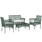 Outsunny Conjunto de Jardín Exterior de Ratán Sintético con 2 Sillones 1 Sofá de 2 Plazas 1 Mesa de Centro y Cojines Verde
