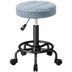 HOMCOM Taburete Giratorio Redondo Taburete con Ruedas Altura Regulable 50-66 cm Asiento Tapizado en Tejido de Borreguito Azul