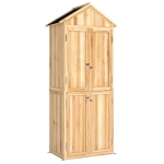 Outsunny Armario de Exterior de Madera con Techo Inclinado Asfalto 4 Puertas y 2 Estantes Extraíbles 82x50x190 cm Natural