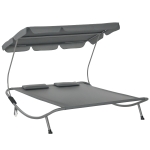Outsunny Bain de Soleil 2 Places lit de Jardin Design Contemporain Toit réglable 2 roulettes 2 oreillers Acier époxy Polyester Gris