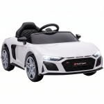 AIYAPLAY Elektrische kinderauto 12V met afstandsbediening, lithium-accu, 2 motoren, soft-start en achterwielvering, wit