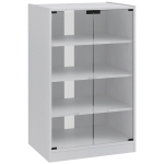 HOMCOM 4-Tier Hi-Fi Stand,  Record Player Stand with Adjustable Shelves and Push-to-Open Glass Doors, White Wood-Effect