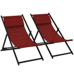 Outsunny Conjunto de 2 Tumbonas Plegables con Respaldo Regulable y Reposacabezas Acolchado 60x100x85 cm Rojo Vino