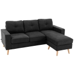 HOMCOM Divano 3 Posti ad Angolo con Penisola Reversibile e Cuscini, in Tessuto Effetto Lino, 193x136x85 cm, Nero