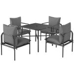 Outsunny Set da Giardino 5 Pezzi in Acciaio con 4 Sedie 58x58x66 cm e Tavolo 80x80x71 cm con Foro Centrale, Grigio