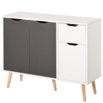 HOMCOM Aparador Móvel Auxiliar de Armazenamento com 2 Armários de Porta Gaveta Pés de Madeira 90x30x72 cm Cinza e Branco