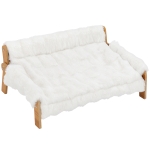 PawHut Verhoogd hondenbed met houten frame, zacht pluche kussen, afneembare hoes en antislip voetjes