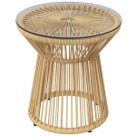 Outsunny Table de jardin ronde en résine tressée imitation rotin table de bistrot métal plateau verre trempé Ø 40 x 42 cm beige