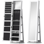 HOMCOM Dulap pentru Bijuterii 3 în 1 Rotativ la 360°, Rafturi din Spate și Ușă cu Cheie, 55x55x161 cm, Alb