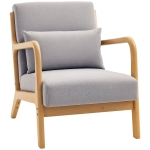 HOMCOM Fauteuil lounge - 3 coussins inclus - assise profonde - accoudoirs - structure bois hévéa - velours givré gris