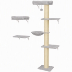 PawHut Kattenklimwand, 3-delige kattenwandset met krabpaal, platforms en hangmat