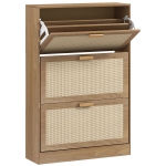 HOMCOM Dulap Pantofar pentru 18 Perechi de Pantofi cu 3 Sertare Rabatabile din Lemn și Ratan, 80x25x120 cm, Maro