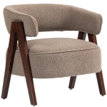 HOMCOM Butaca de Salón Tapizada en Borreguito Acolchada Gruesa Patas de Madera Respaldo Curvado 70x64x71 cm Marrón Claro