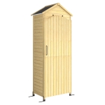 Outsunny Armoire de Jardin en Bois Toit Acier Galvanisé Texture Gaufrée Étagères Réglables 85x58x213cm Bois Naturel