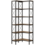 HOMCOM 5-Tier L-Shaped Bookshelf, Freestanding Corner Bookcase with Metal Frame, Rustic Brown
