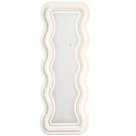 HOMCOM Full Length Mirror, 160 x 60 cm Wavy Full Body Wall Standing Mirror with Velvet Frame and LED Light Strip, Cream White