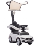 AIYAPLAY 3 in 1 Licensed Benz Ride on Push Car with Handle, Canopy, Guardrails, Horn, Music, Storage for 12-36 Months, White