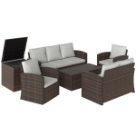 Outsunny Conjunto de Jardín Exterior de Ratán 6 Piezas Cojines Sofá Doble Sofá 3 Plazas 2 Sillones 2 Mesas Auxiliares Beige