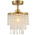HOMCOM Crystal Ceiling Light with 57 Crystal Strands, Ceiling Light with Mounting Plate for Hallway, Gold Tone