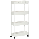 HOMCOM keukenwagen met 4 schappen, 3 flexibele haken, 4 wielen, 40 cm x 19 cm x 90 cm, wit