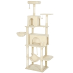 PawHut 202cm Cat Tree with 6 Scratching Posts, 2 Hammocks, 2 Condos, 2 Perches, Pompoms, for Cats to Rest and Play, Beige