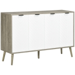 HOMCOM Buffet bas meuble de rangement 2 placards 4 portes motif chevrons étagères réglables 120 x 35 x 77,4 cm blanc et gris
