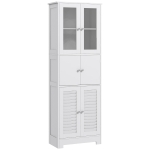 HOMCOM Mueble Auxiliar de Baño con 6 Puertas Estantes Ajustables Antivuelco Armario de Baño Moderno 60x30x170,5 cm Blanco