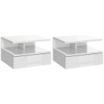HOMCOM Set de 2 Noptiere Moderne Suspendate cu Sertar și Raft din Lemn 35x32x22,5cm, Alb Lucios