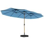 Outsunny Parasol de jardin double 5 x 3 m parasol de jardin extérieur avec base incluse, manivelle, protection UV, bleu